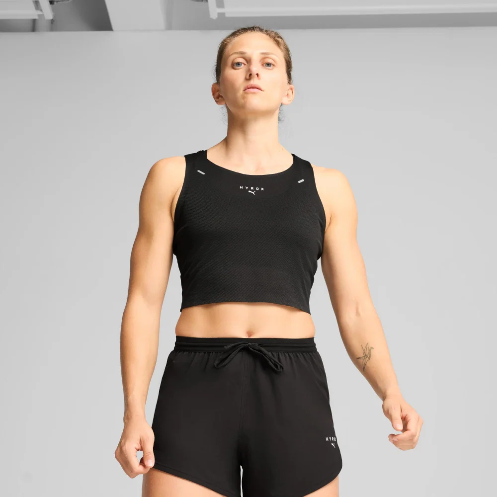 Womens PUMA x HYROX ULTRASPUN CROP TANK - Black - M Image 1