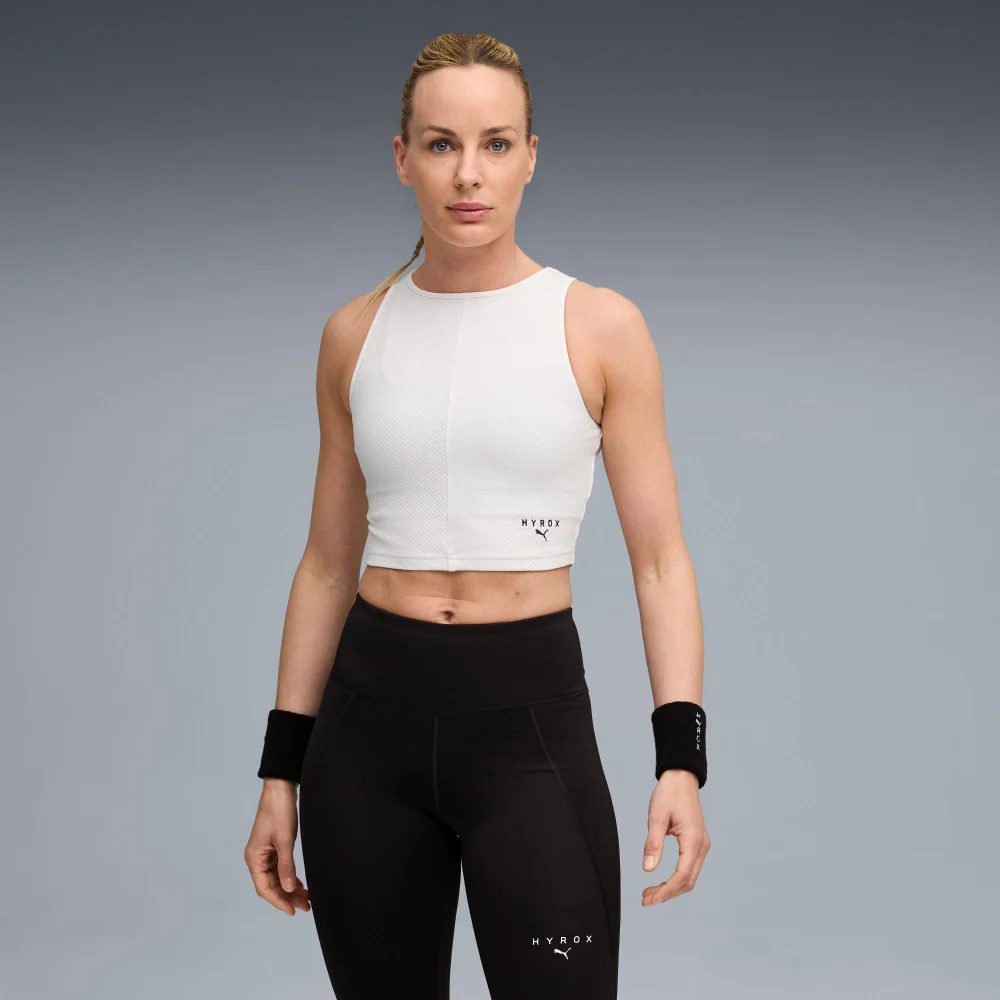 Womens PUMA x HYROX RIB CROP TANK - White - S Image 1