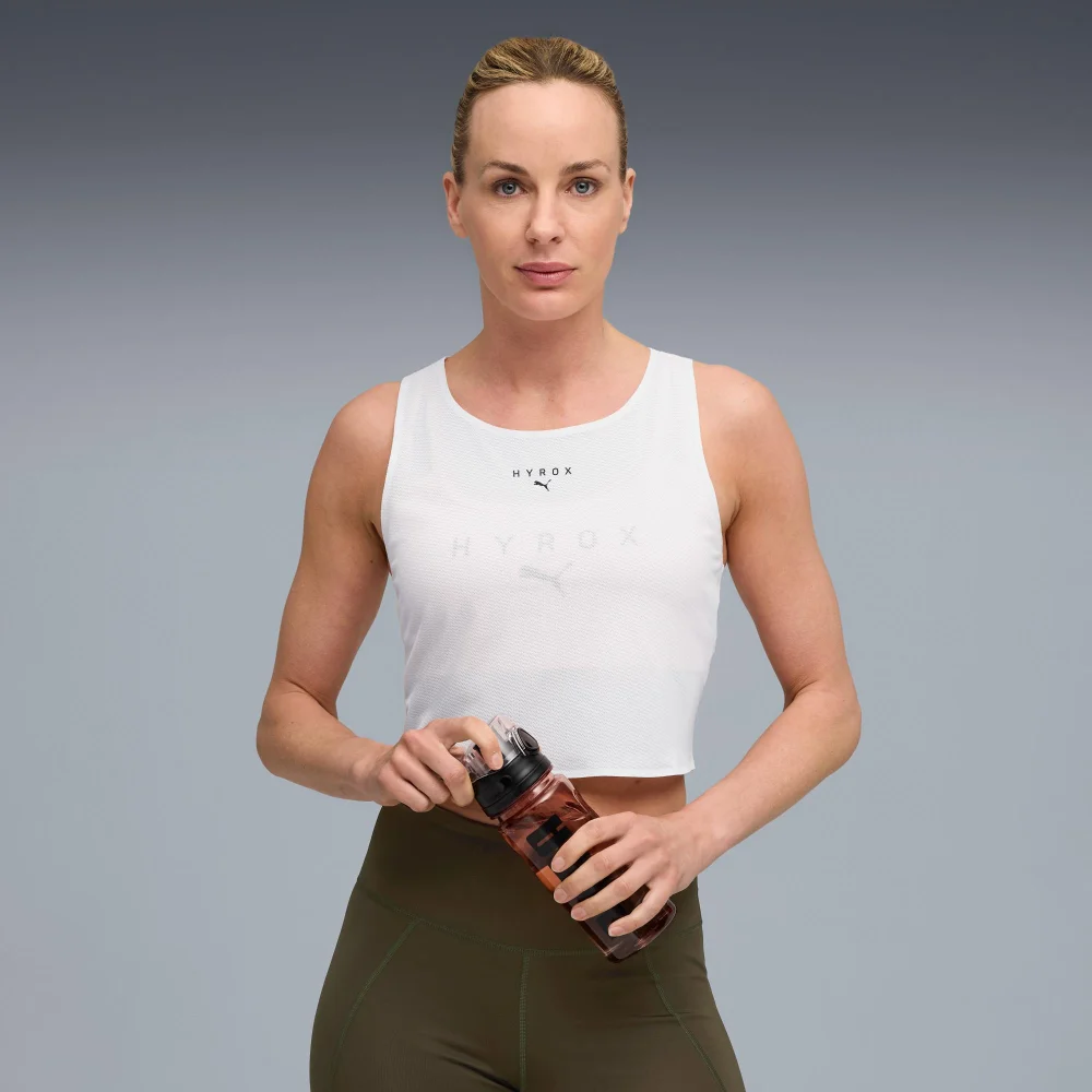 Womens PUMA x HYROX ULTRASPUN CROP TANK - White - S Image 1