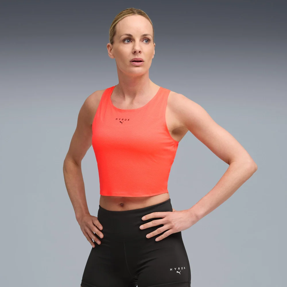 Womens PUMA x HYROX ULTRASPUN CROP TANK - Red - S Image 1