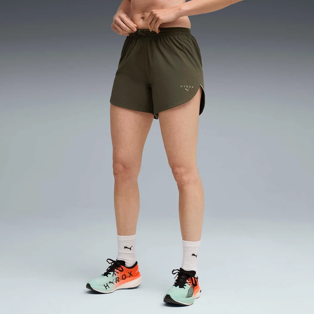 Womens PUMA x HYROX 4" ULTRAWEAVE SHORT - Green - S Image 1