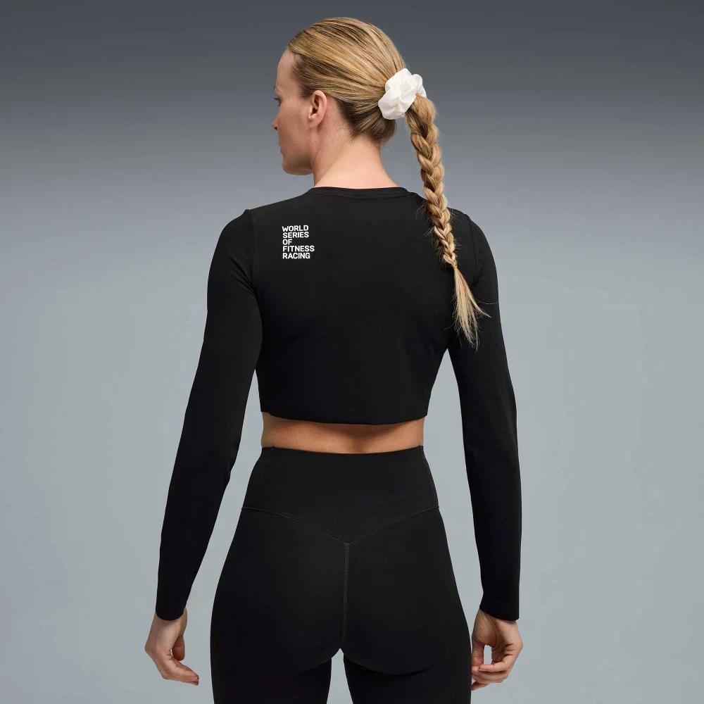 Womens PUMA x HYROX SHAPELUXE LS CROP TEE - Black - S Image 1