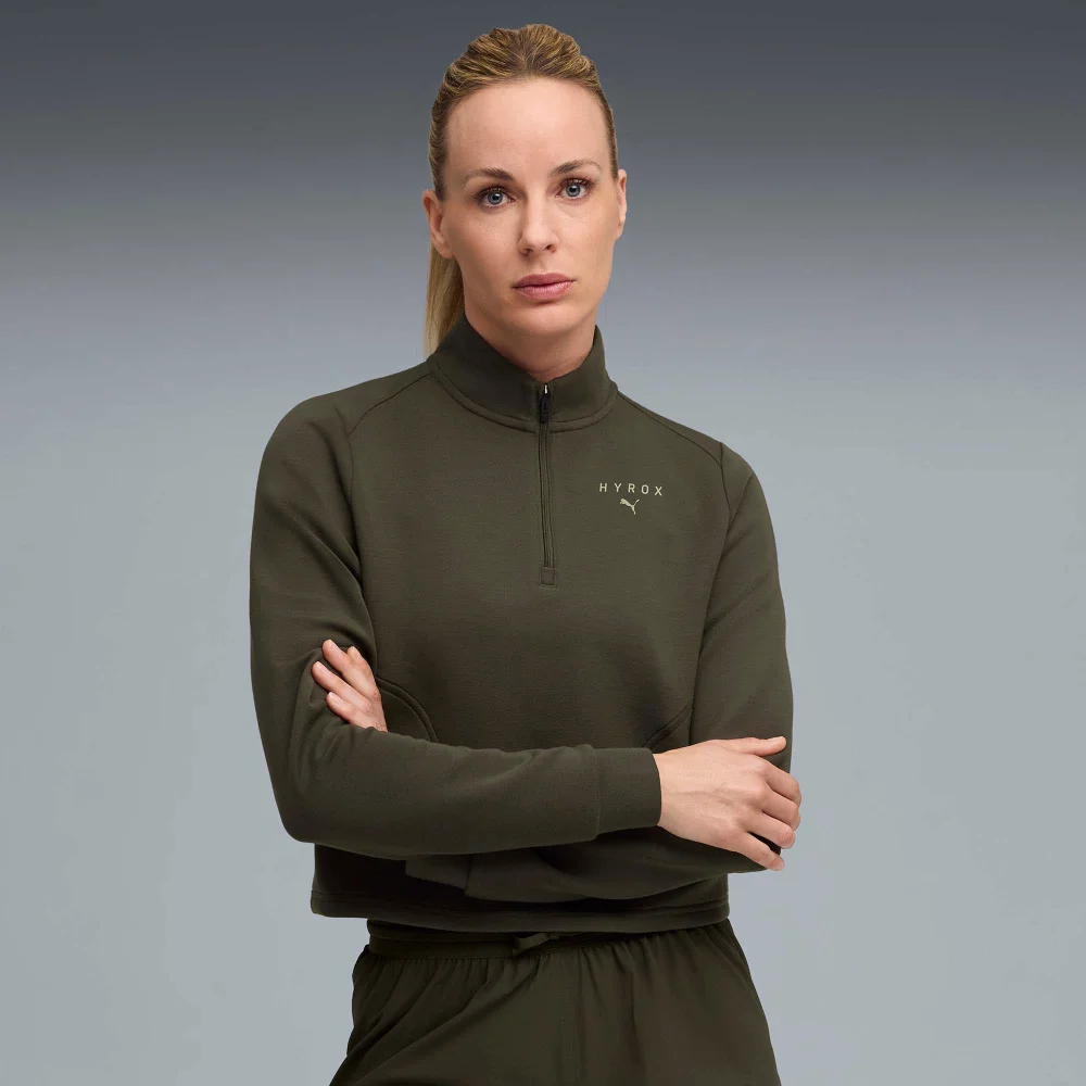 Womens PUMA x HYROX CLOUDSPUN 1/4 ZIP - Green - S Image 1